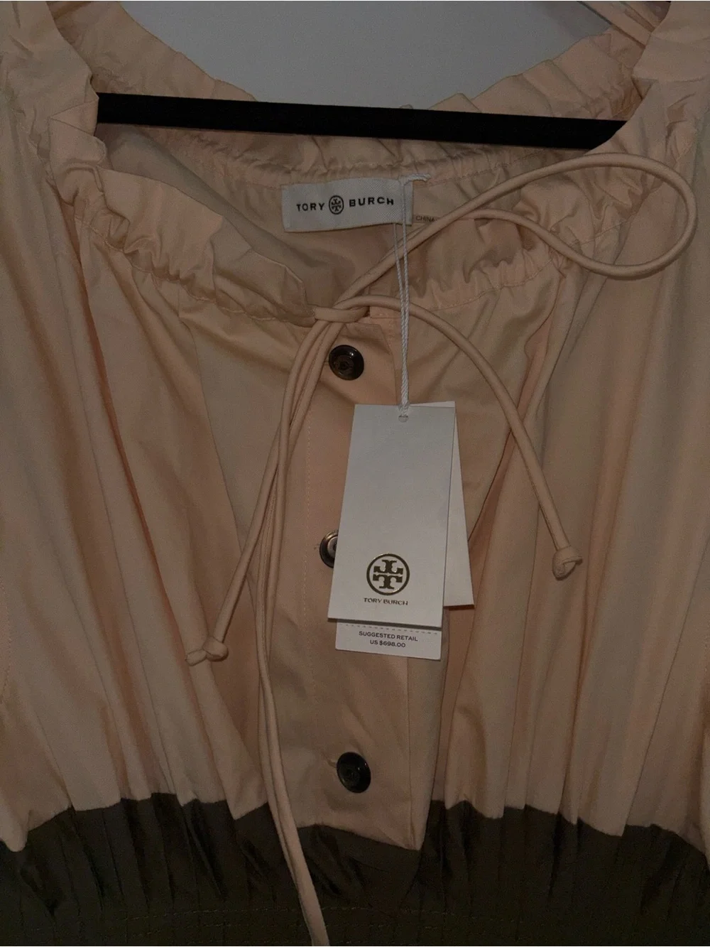 Tory Burch Peach, Olive & Brown Colorblock Poplin Dress